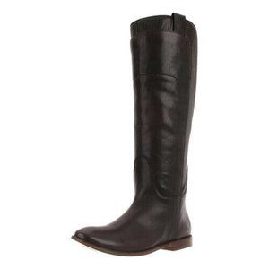 Frye US 8.5 Paige Tall Brown Leather Tall Riding Boots Flat Heel Pull On # 77535